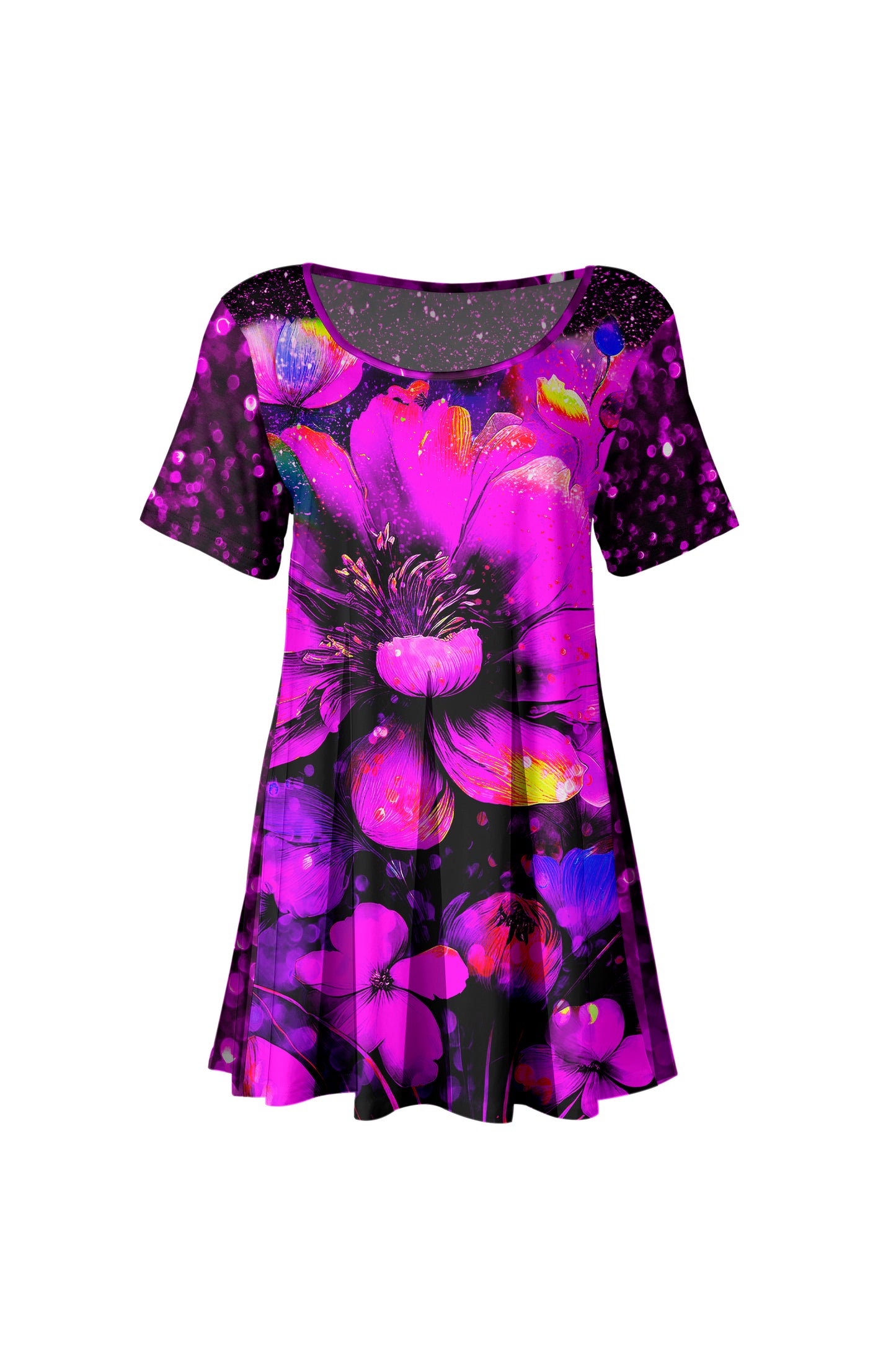 Short SleevesTunic with beautiful prints-White Floral Butterflies