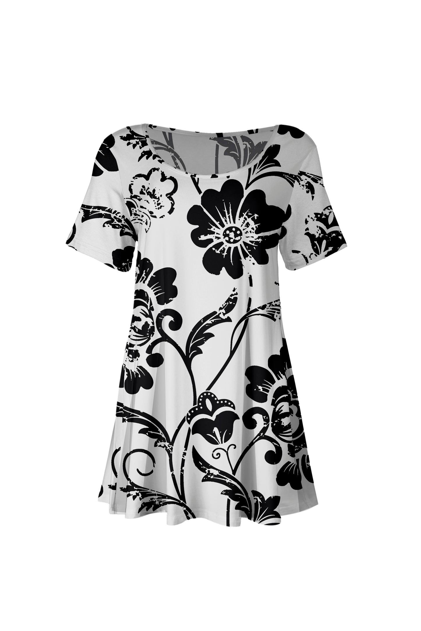 Short SleevesTunic with beautiful prints-White Floral Butterflies