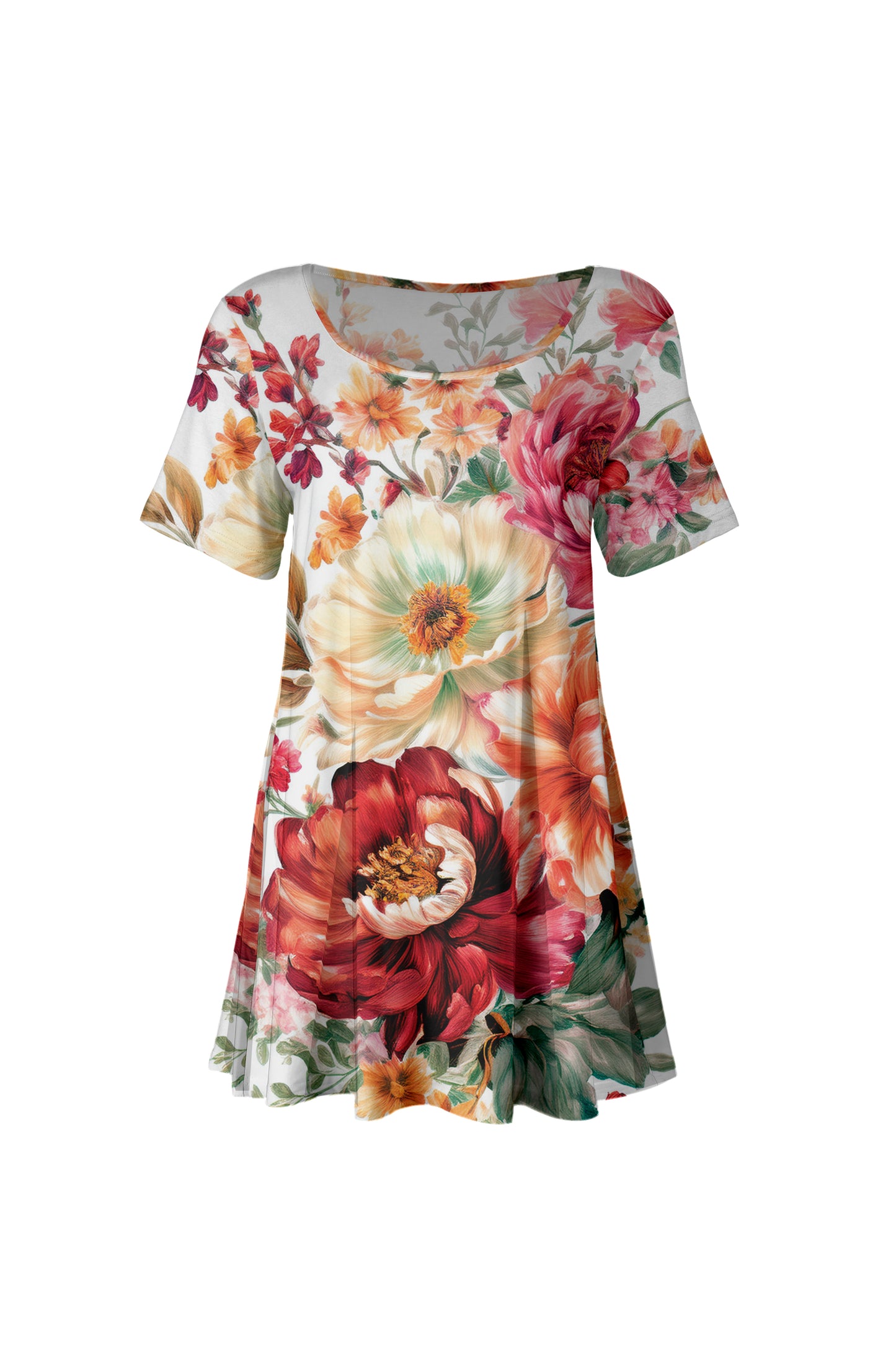Short SleevesTunic with beautiful prints-White Floral Butterflies