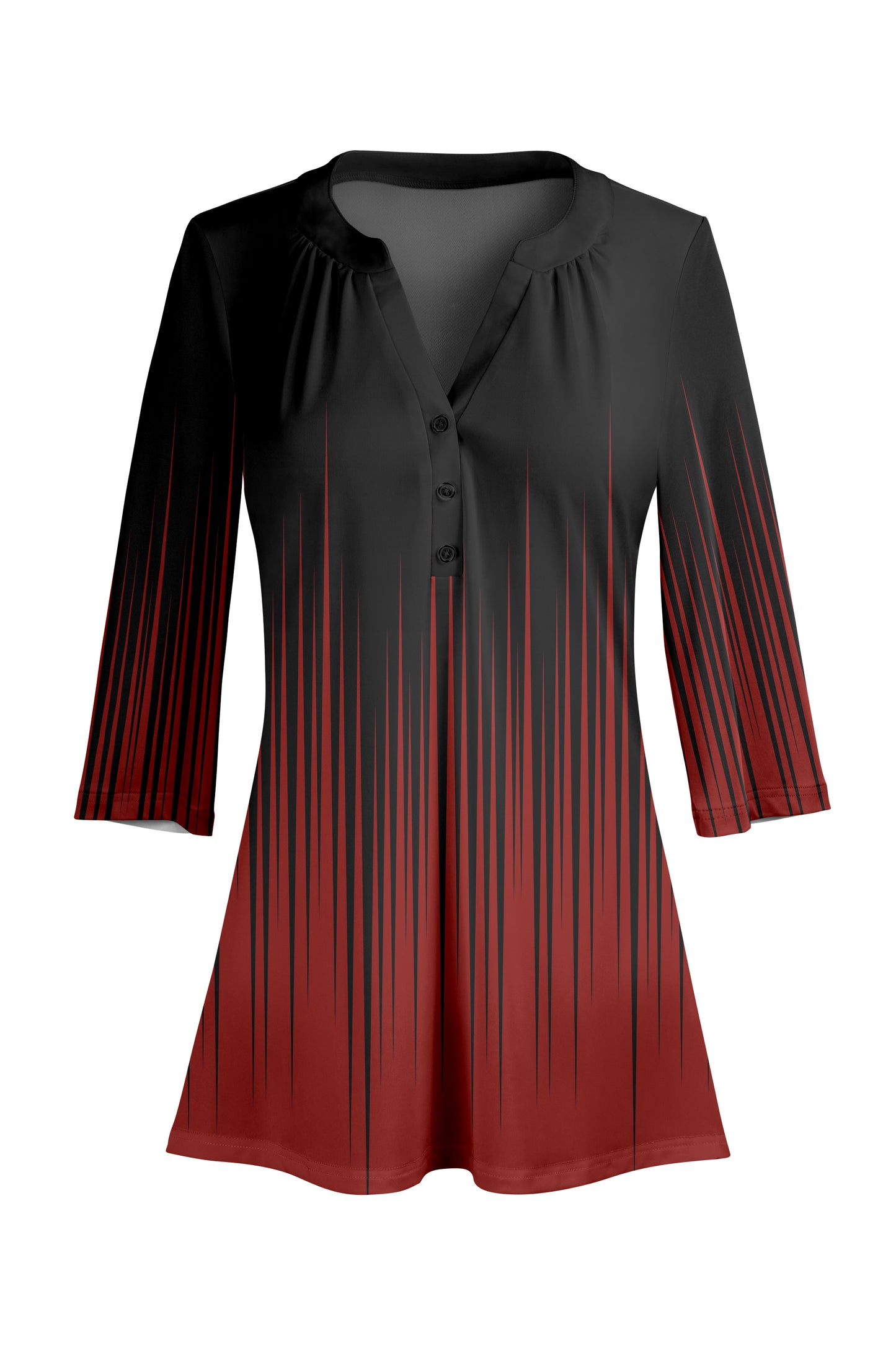 Classic Button-Front V-Collar Tunic-Black White