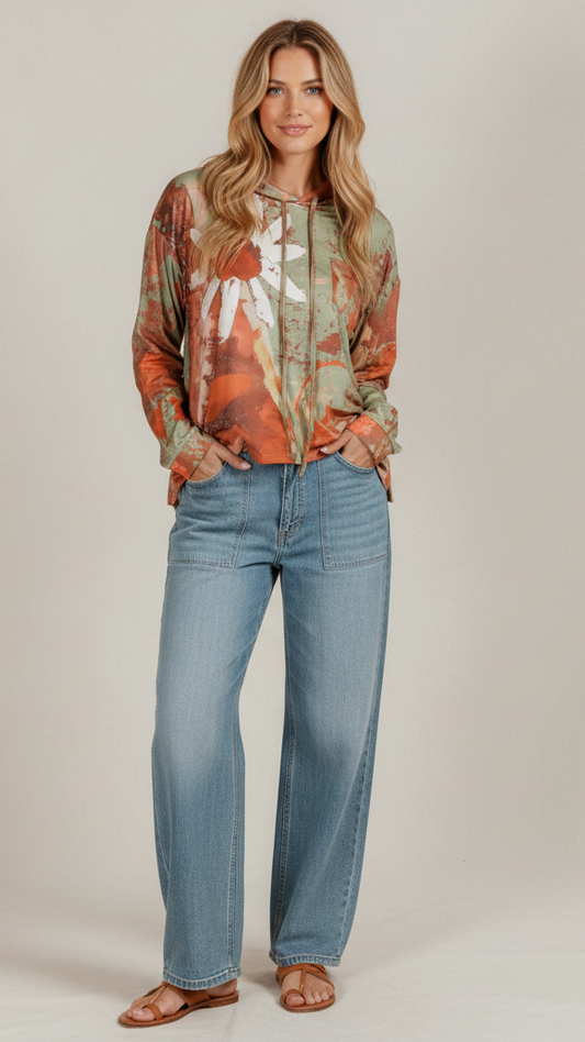 Flower Print Hoodie