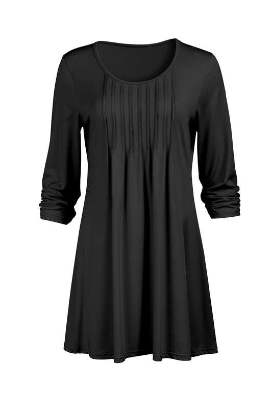 Elegant Pleated Front Tunic-Black