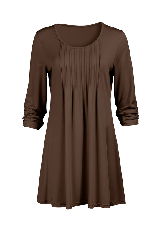 Elegant Pleated Front Tunic-Brown