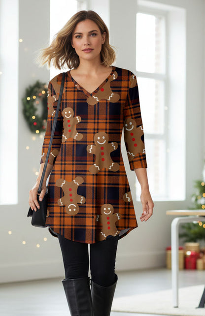 Holiday Print Tunic-Black Red Plaids