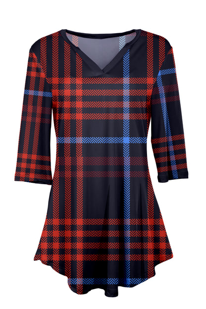 Holiday Print Tunic-Black Red Plaids