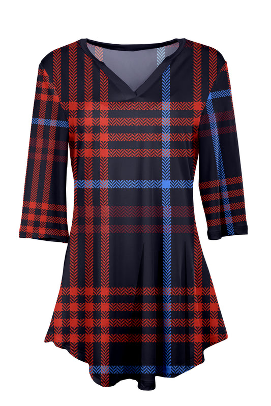 Holiday Print Tunic-Red Multi Plaids