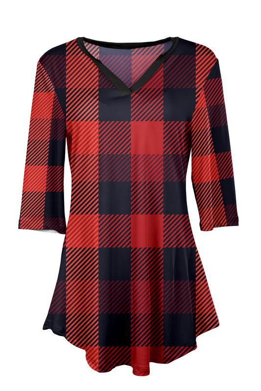 Holiday Print Tunic-Black Red Plaids