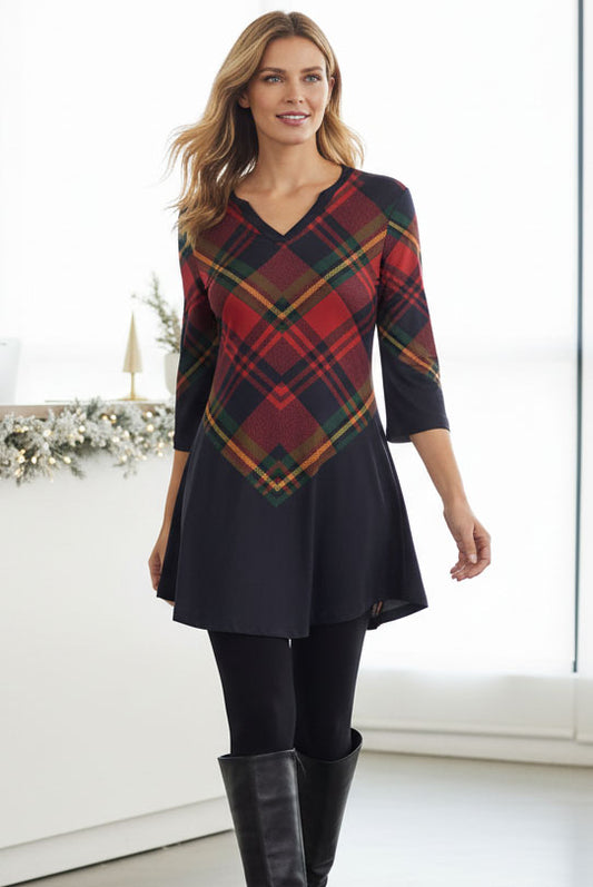 Holiday Print Tunic-Red Black Green
