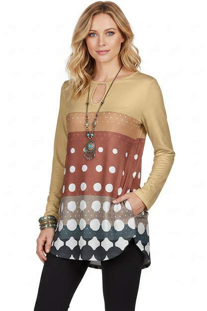 Bold Print Long-Sleeve Tunic-Pink White Gradien