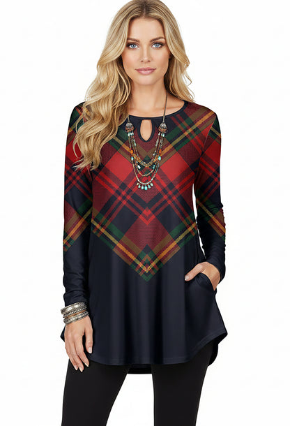 Bold Print Long-Sleeve Tunic-Pink White Gradien