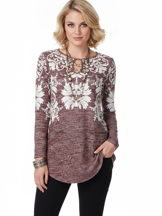 Bold Print Long-Sleeve Tunic-Mauve Pink Boho Print