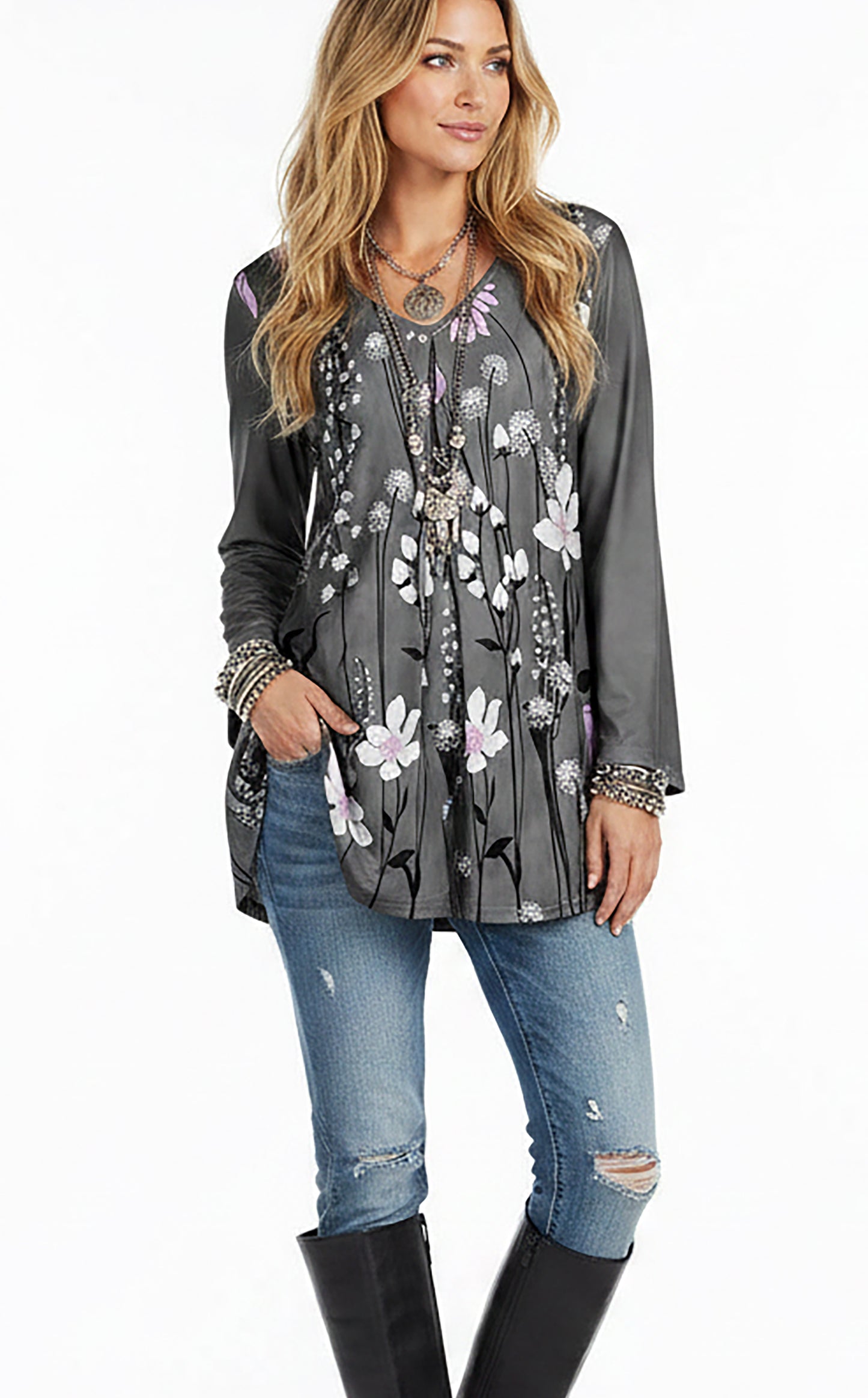 LONG SLEEVES TUNIC-Jeans Blue Vintage