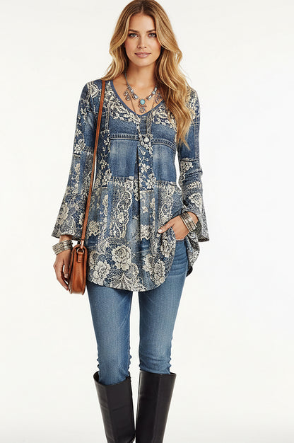 LONG SLEEVES TUNIC-Jeans Blue Vintage