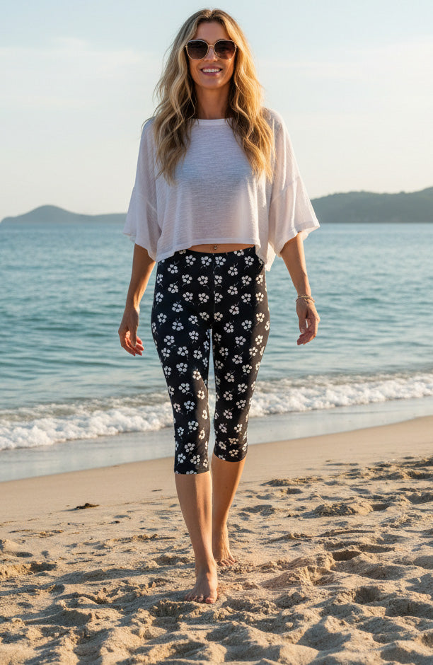 Capri Leggings-Black -White Animal Print