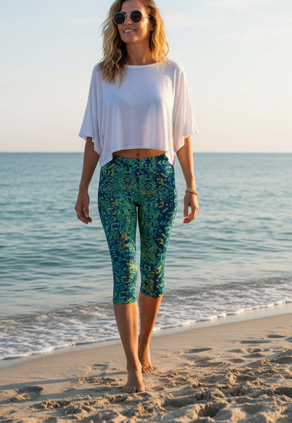 Capri Leggings-Black-Gold Animal pattern