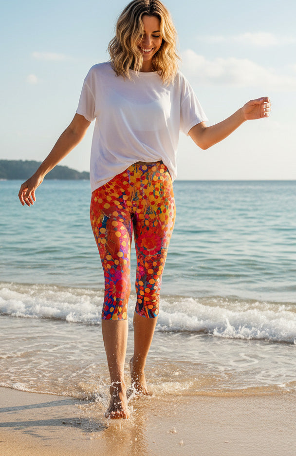 Capri Leggings-Orange Red