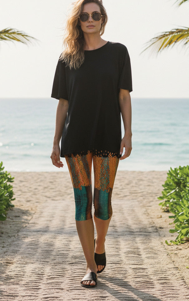 Capri Leggings-Black -White Animal Print