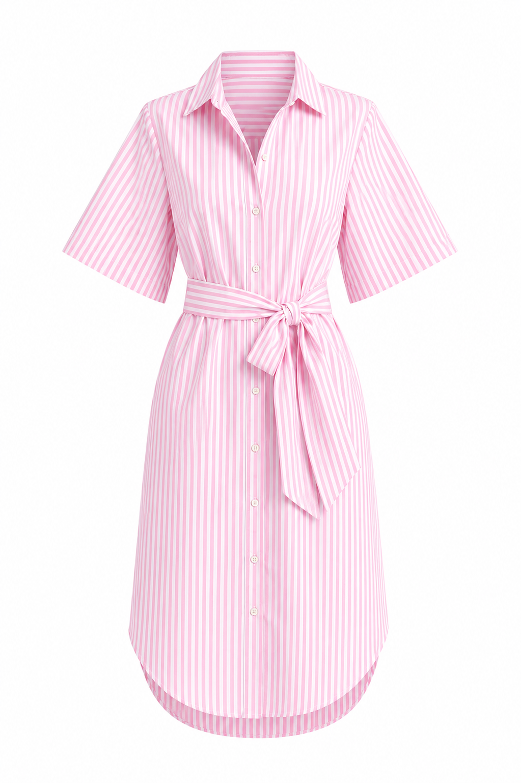 Collared Short Sleeved Shirt Dress with Waist Tie
