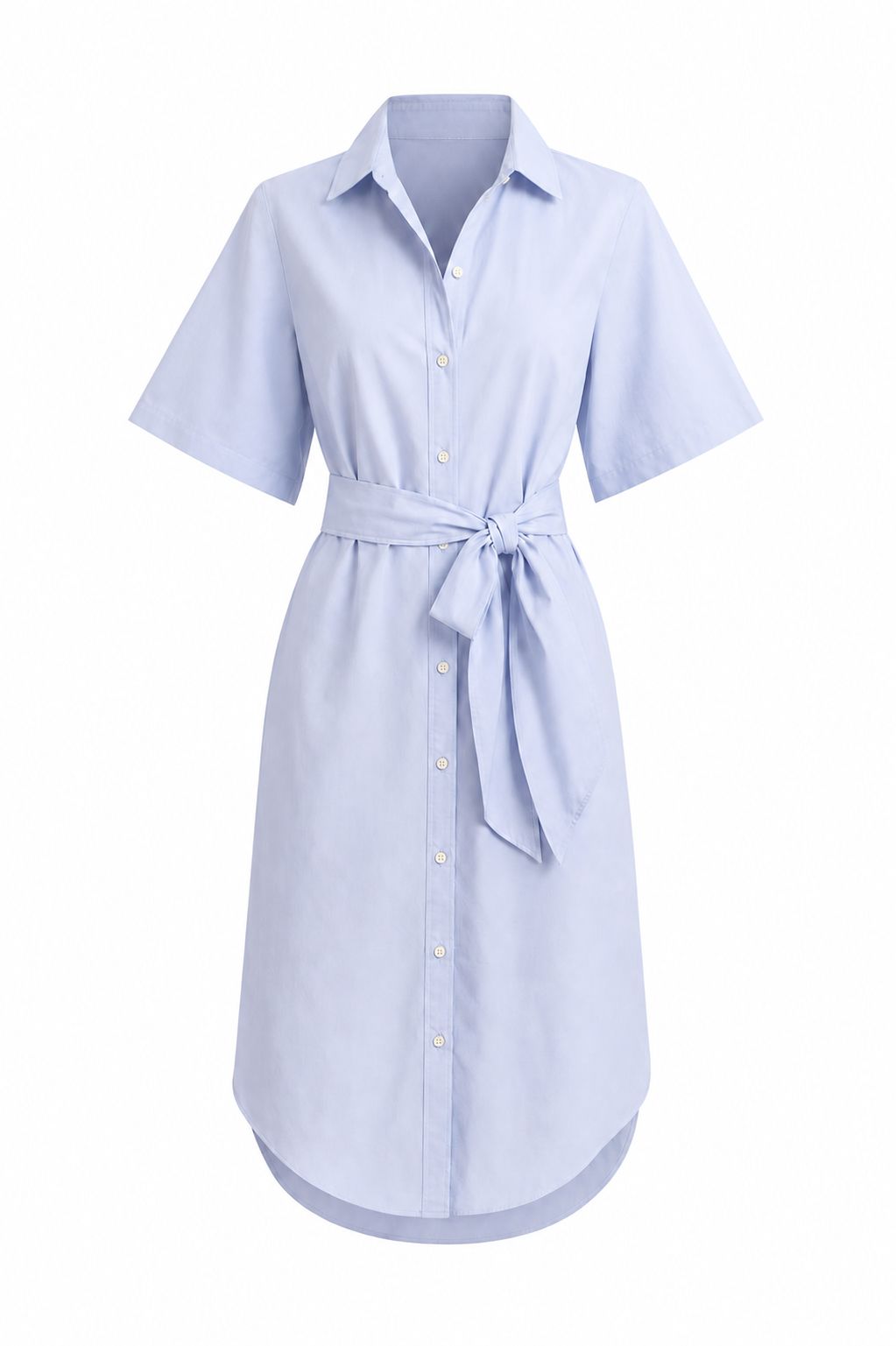 Collared Short Sleeved Shirt Dress with Waist Tie