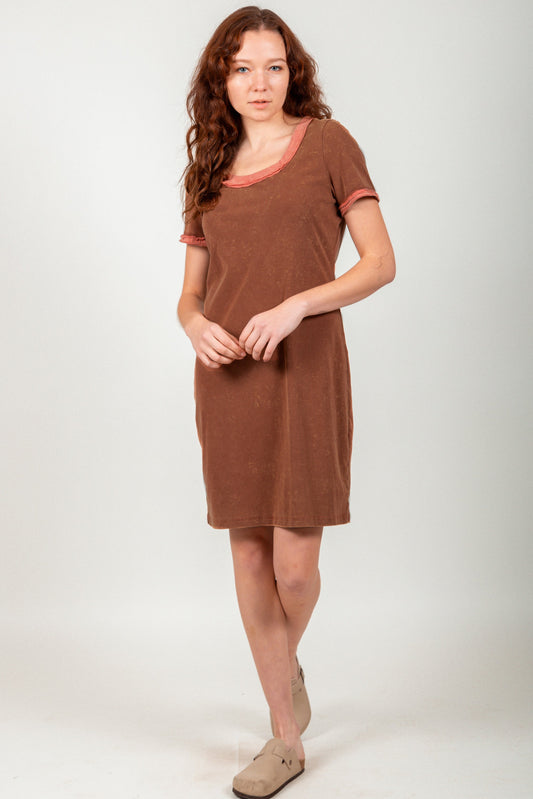 Classic Charm Ribbed Midi Dress ( sku # D2400016 BROWN )