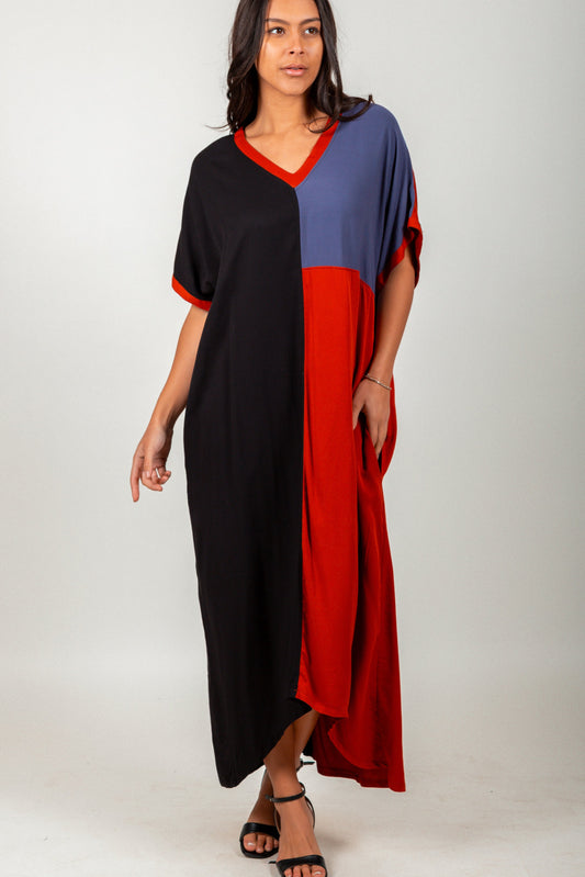 Boho Essence Color Block Maxi Dress (sku#D240002-1 RAYON MULTI COLORS)