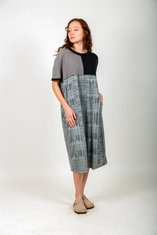 Boho Fusion Mineral Washed Midi Dress  (sku #D2400036 black multi )