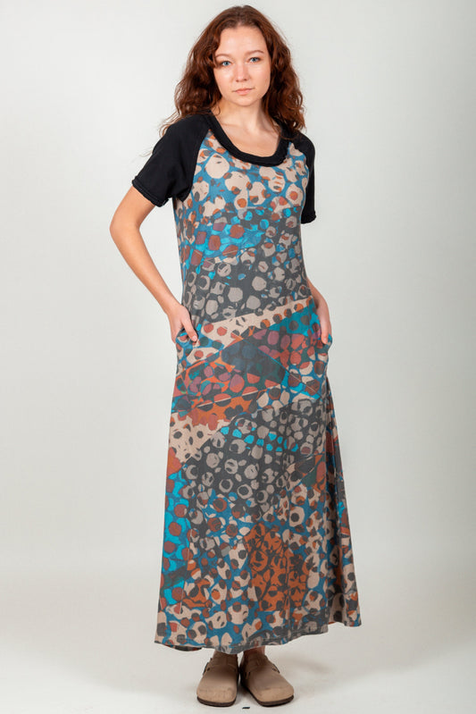 Mineral-Washed Cotton Jersey Maxi Dress with Boho Print (SKU # D2400038 print)
