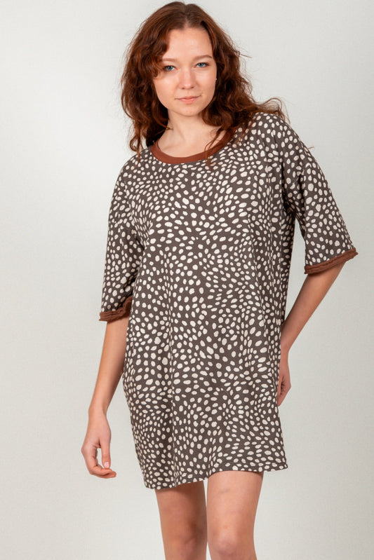 Effortless Dot Midi Dress  (SKU # D2400039 BROWN )