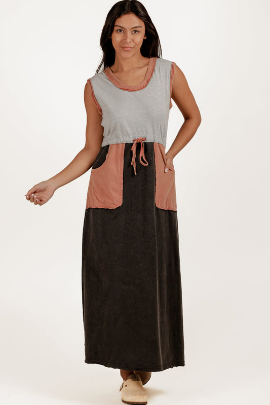 Boho-Style Mineral-Washed Cotton Jersey Maxi Dress (SKU # D240004 )