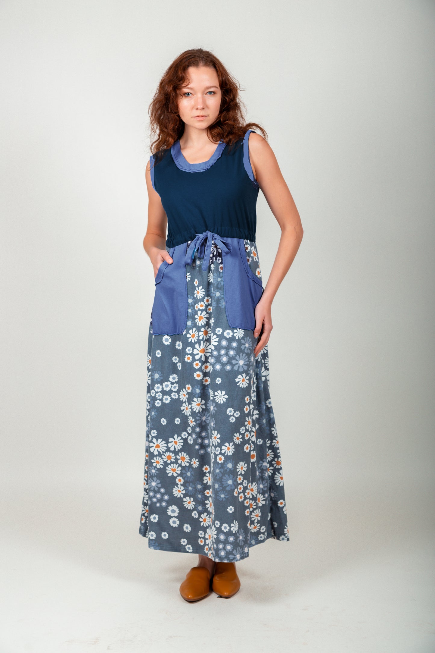 Boho Black-Grey Patched Maxi Dress ( D240004 Mineral-Washed Black Grey)