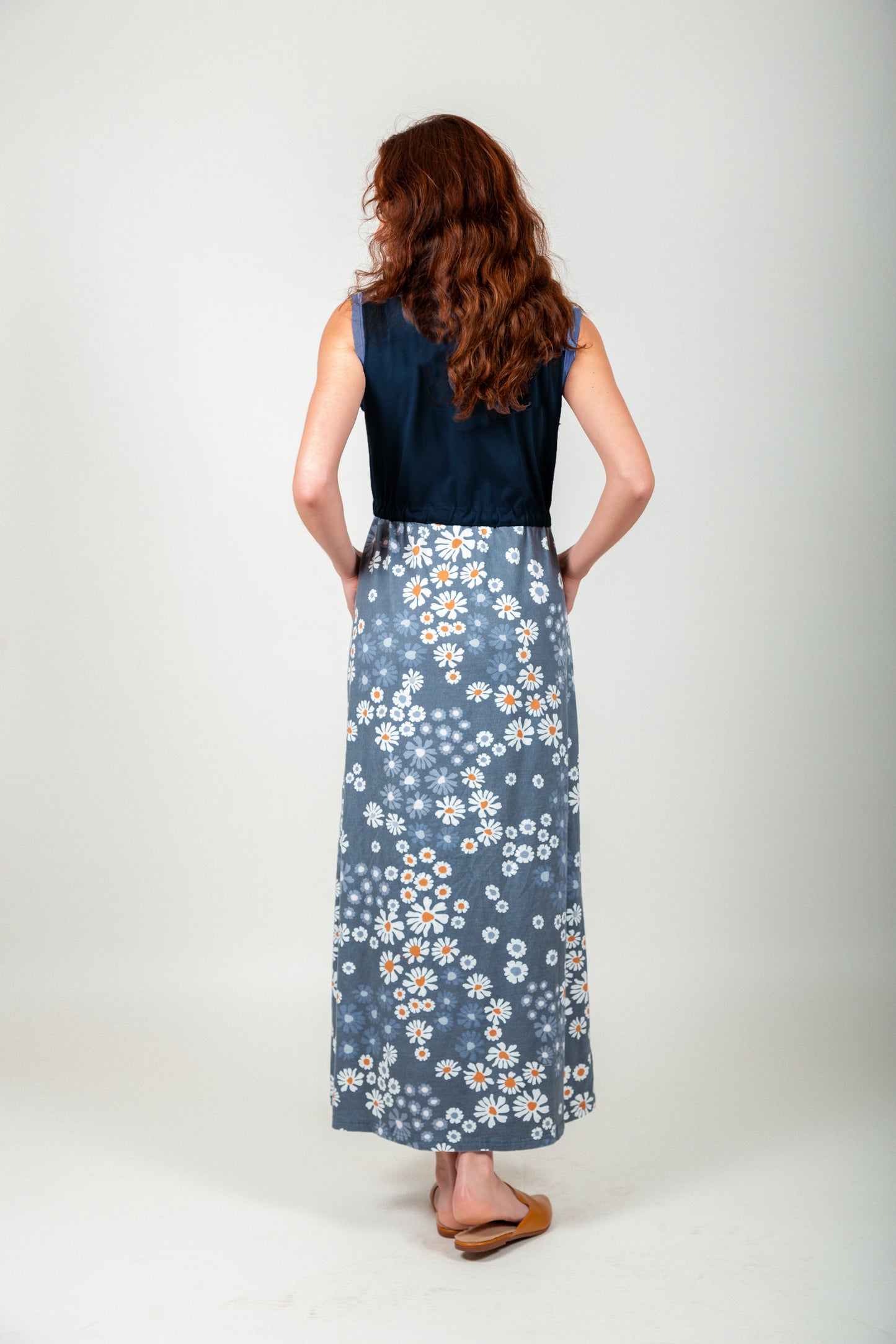 Boho Black-Grey Patched Maxi Dress ( D240004 Mineral-Washed Black Grey)