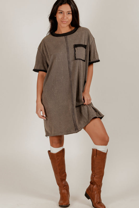 Boho-Style Champagne Hue Mineral-Washed Cotton Dress (SKU # D240007)