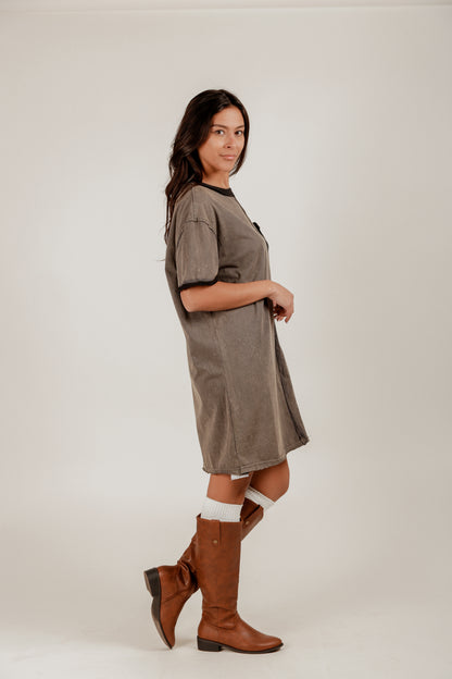 Champagne Hue Mineral-Washed Cotton Dress (D240007 Champagne)