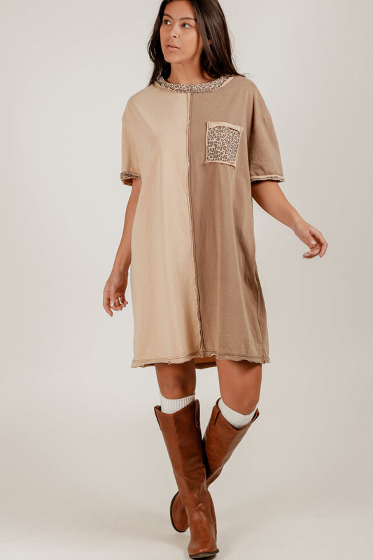 Boho-Style Champagne Hue Mineral-Washed Cotton Dress (sku #D240007 CHAMPAGNE )