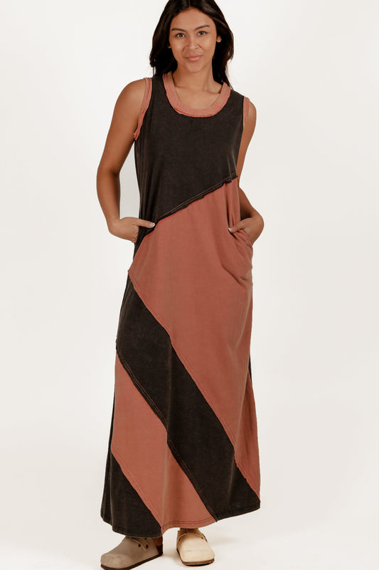 Boho-Style Black and Rust Striped Mineral-Washed Cotton (sku#D240008 colors patched )