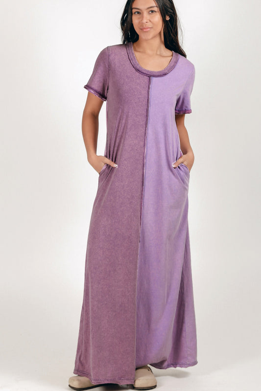 Boho-Style Purple and Lavender Patched Cotton Dress (sku#D240010 purple, levenda)