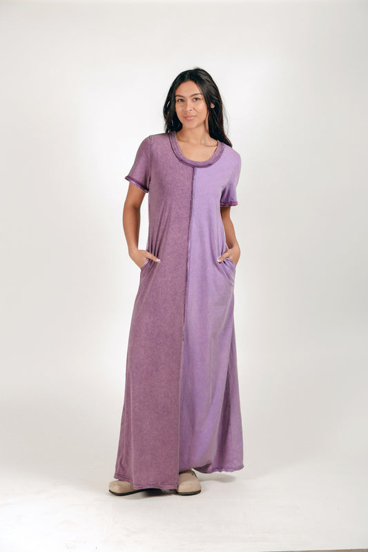 Purple And Levenda Patched Cotton Dress (D240010 Purple And Levenda )