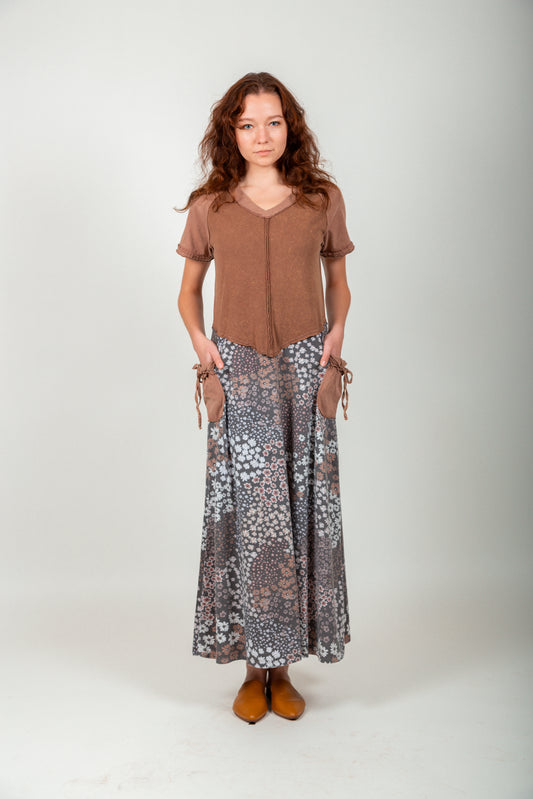 Boho Meadow Maxi Dress (D240015 Mineral Washed Brown )