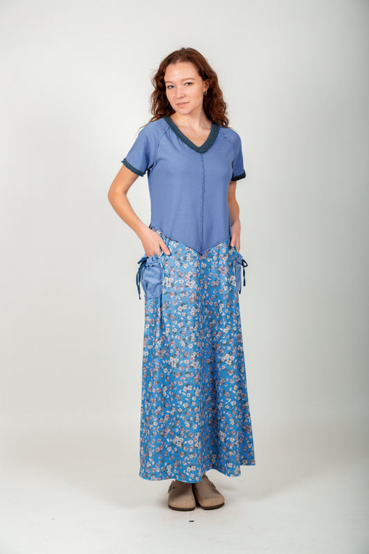 Boho Blue Flora Maxi Dress (D240015 Blue )