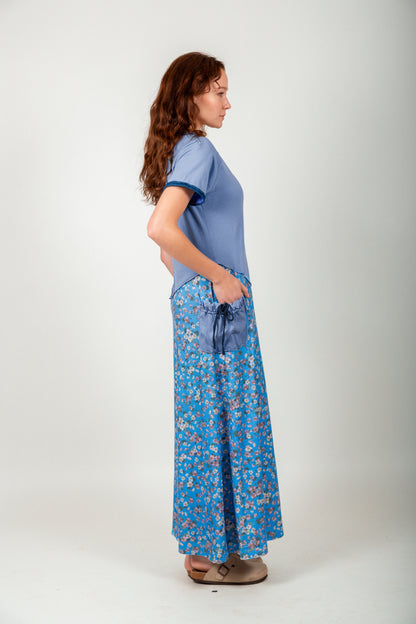 Boho Blue Flora Maxi Dress (D240015 Blue )