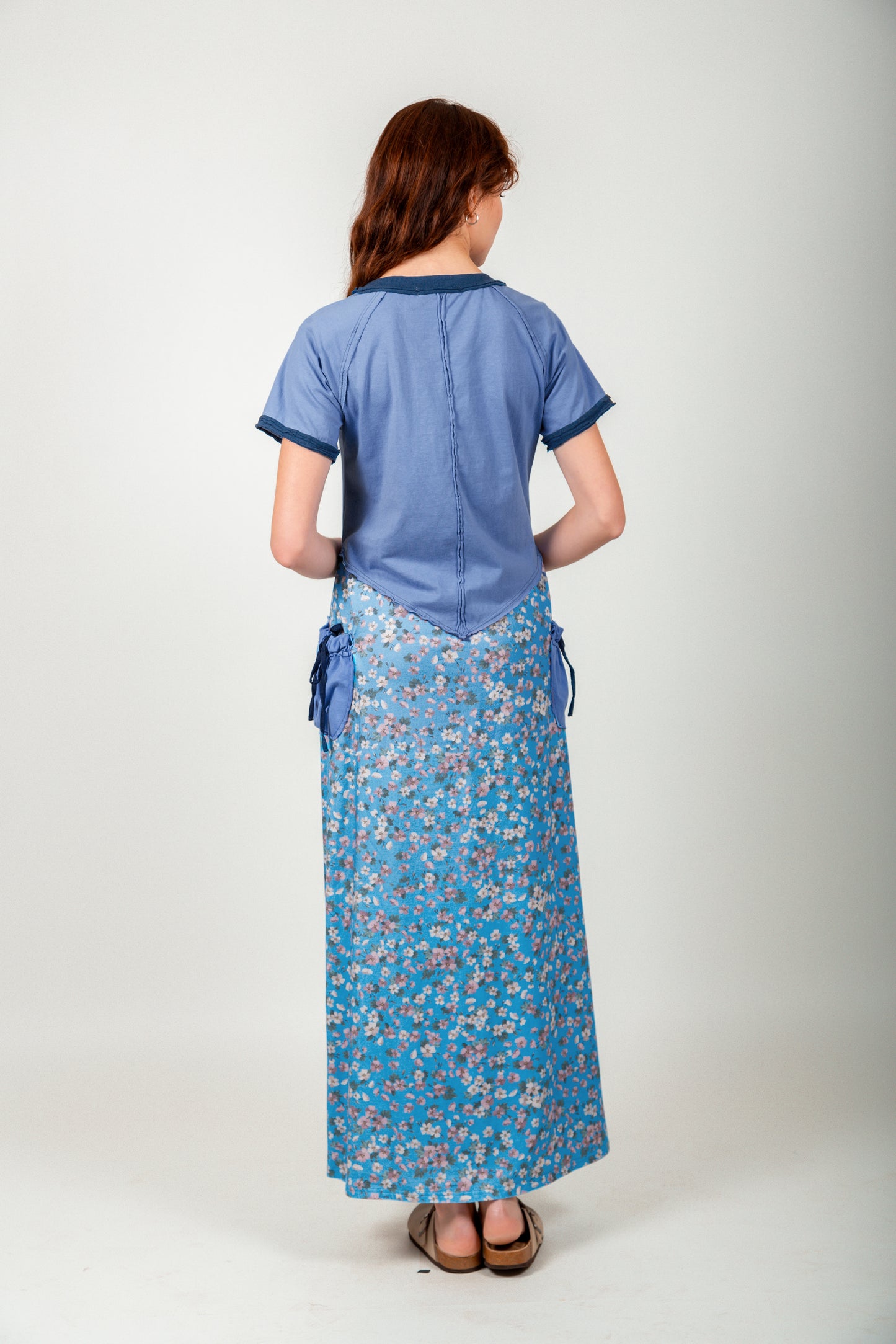 Boho Blue Flora Maxi Dress (D240015 Blue )