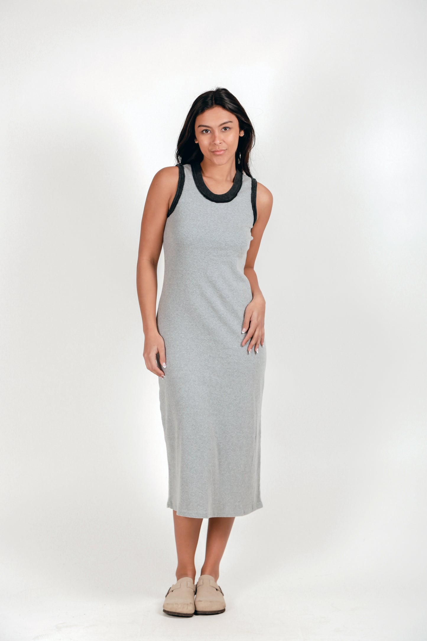 Ribbed Knit Body Maxi Dress(D240021 Mineral Washed Rust)