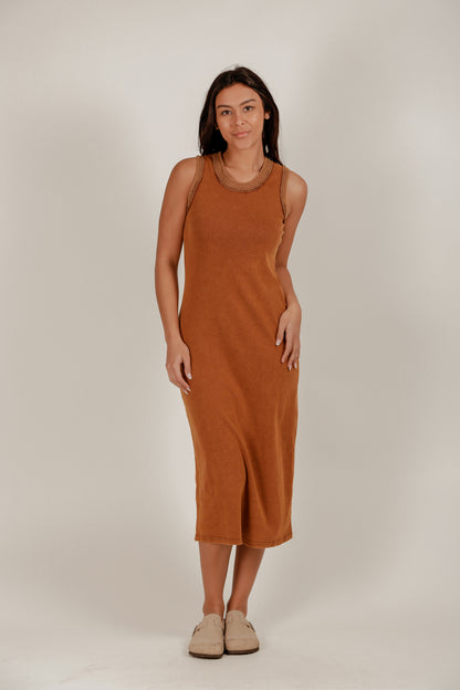 Ribbed Knit Body Maxi Dress(D240021 Mineral Washed Rust)