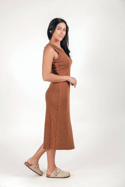 Ribbed Knit Body Maxi Dress(D240021 Mineral Washed Rust)