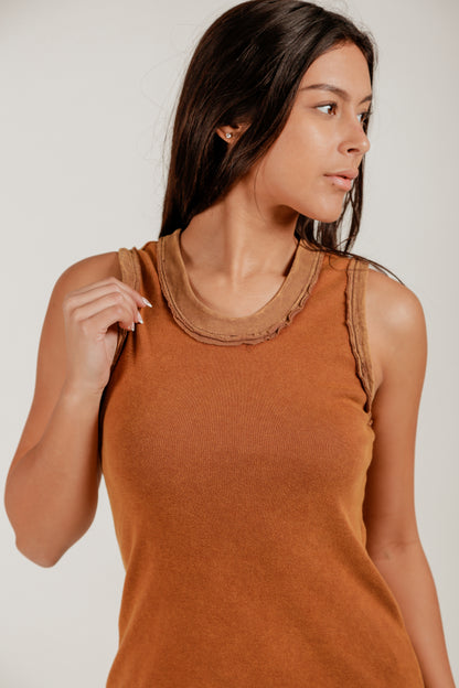 Ribbed Knit Body Maxi Dress(D240021 Mineral Washed Rust)