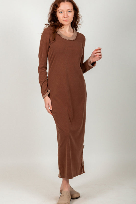 Rustic Charm Ribbed Maxi Dress (sku #D240022 BROWN )