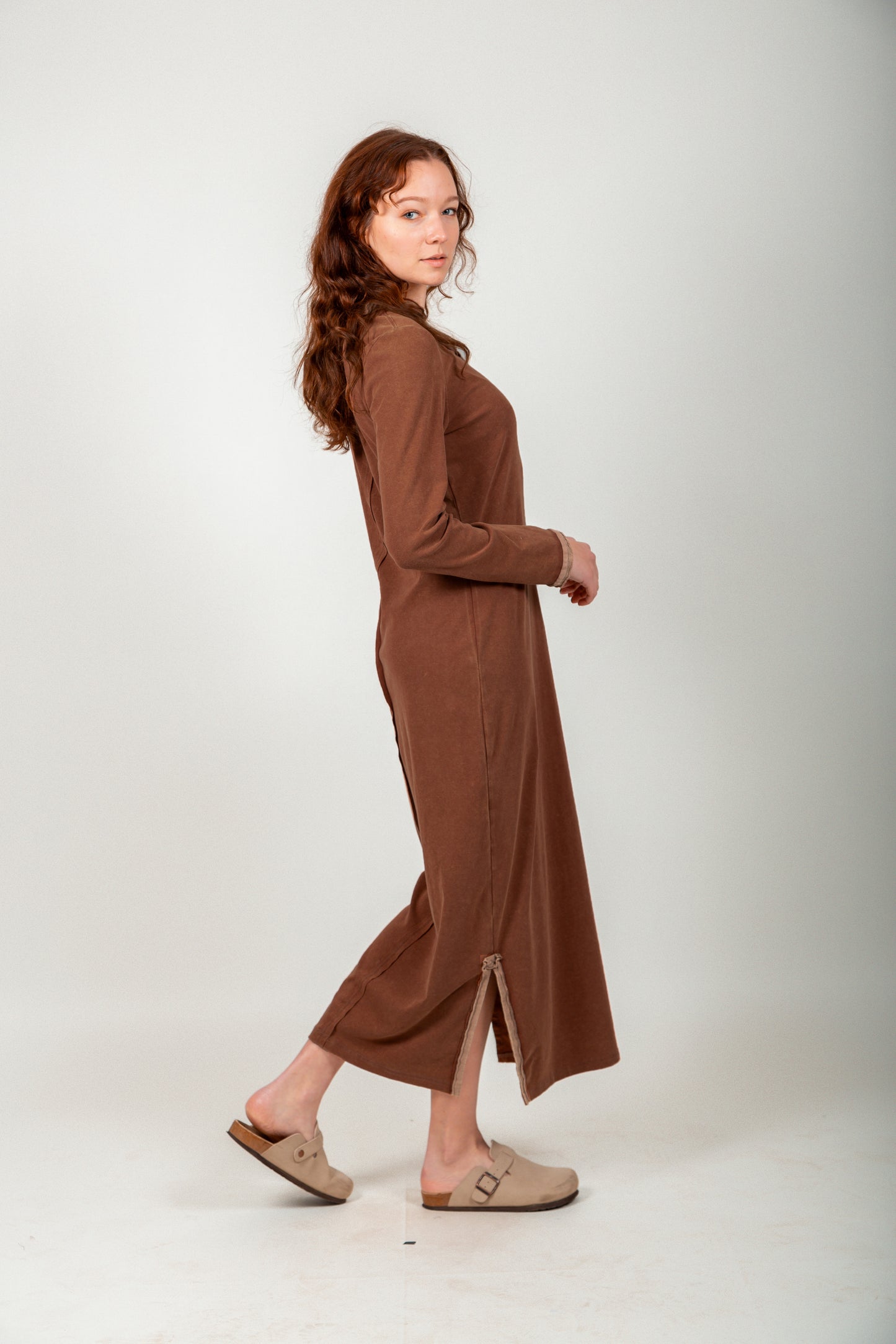Rustic Charm Ribbed Maxi Dress (D240022 Mineral Washed Rust )