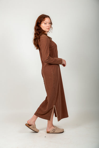 Rustic Charm Ribbed Maxi Dress (D240022 Mineral Washed Rust )