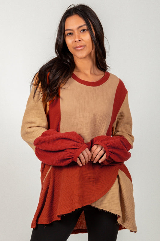 Vintage Charm Gauze Tunic ( sku # D240027 YELLOW RUST )