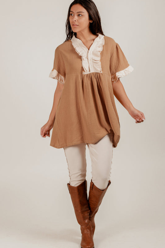 Vintage-Inspired 100% Cotton Crinkle Gauze top (sku # D240029 mustard  yellow )